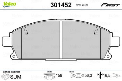 Brake Pad Set, disc brake VALEO 301452