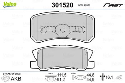 Brake Pad Set, disc brake VALEO 301520