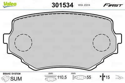 Brake Pad Set, disc brake VALEO 301534