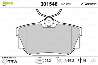 Brake Pad Set, disc brake VALEO 301546