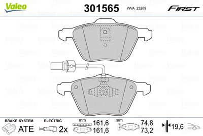 Brake Pad Set, disc brake VALEO 301565