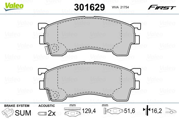 VALEO 301629 Brake Pad Set, disc brake