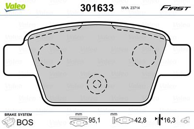 Brake Pad Set, disc brake VALEO 301633