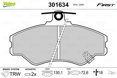 Brake Pad Set, disc brake VALEO 301634