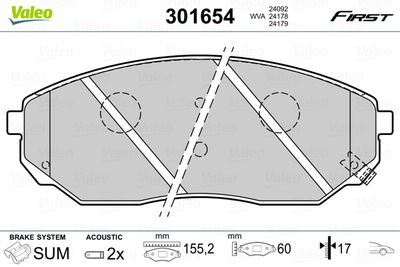 Brake Pad Set, disc brake VALEO 301654