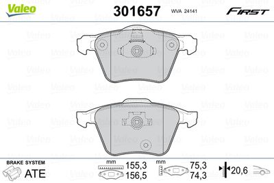 Brake Pad Set, disc brake VALEO 301657