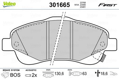 Brake Pad Set, disc brake VALEO 301665