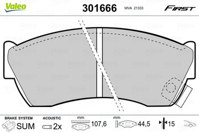 Brake Pad Set, disc brake VALEO 301666