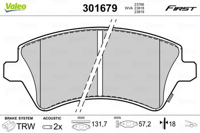 Brake Pad Set, disc brake VALEO 301679