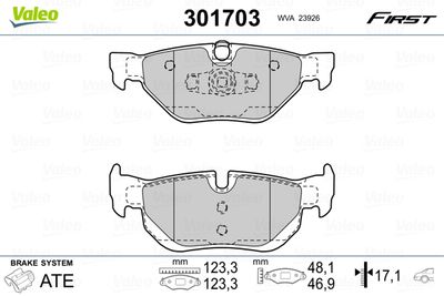 Brake Pad Set, disc brake VALEO 301703