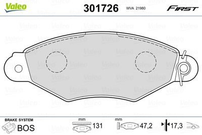 Brake Pad Set, disc brake VALEO 301726