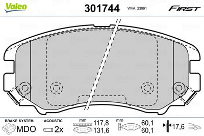 Brake Pad Set, disc brake VALEO 301744