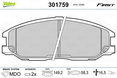 Brake Pad Set, disc brake VALEO 301759