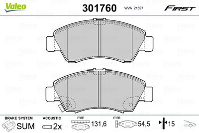 Brake Pad Set, disc brake VALEO 301760