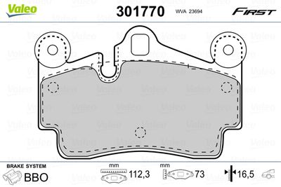 Brake Pad Set, disc brake VALEO 301770