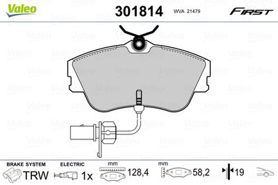 Brake Pad Set, disc brake VALEO 301814