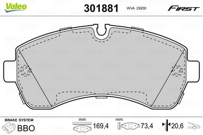 Brake Pad Set, disc brake VALEO 301881