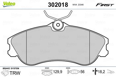 Brake Pad Set, disc brake VALEO 302018