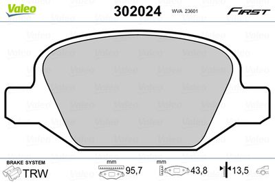 Brake Pad Set, disc brake VALEO 302024