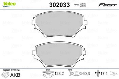 Brake Pad Set, disc brake VALEO 302033