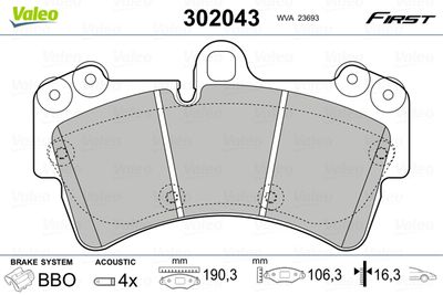 Brake Pad Set, disc brake VALEO 302043