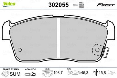 Brake Pad Set, disc brake VALEO 302055