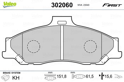 Brake Pad Set, disc brake VALEO 302060