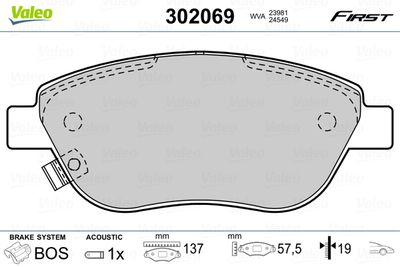 Brake Pad Set, disc brake VALEO 302069