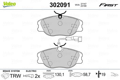 Brake Pad Set, disc brake VALEO 302091