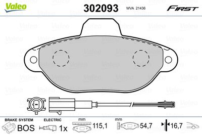 Brake Pad Set, disc brake VALEO 302093