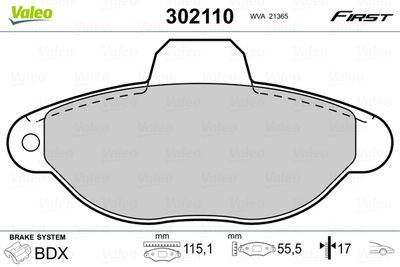 Brake Pad Set, disc brake VALEO 302110