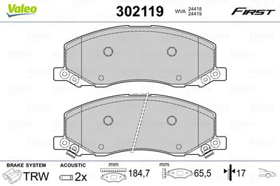 Brake Pad Set, disc brake VALEO 302119