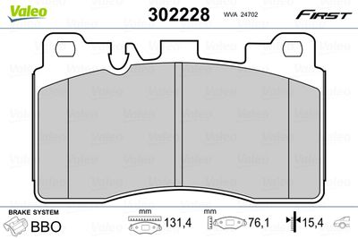 Brake Pad Set, disc brake VALEO 302228