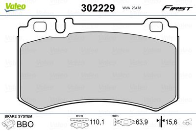 Brake Pad Set, disc brake VALEO 302229