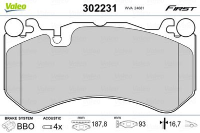 Brake Pad Set, disc brake VALEO 302231