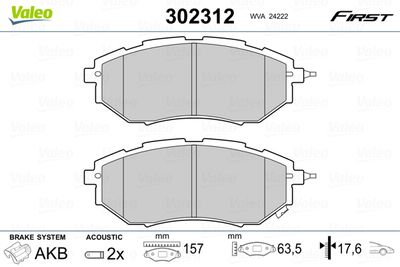 Brake Pad Set, disc brake VALEO 302312