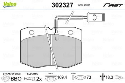 Brake Pad Set, disc brake VALEO 302327