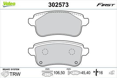 Brake Pad Set, disc brake VALEO 302573