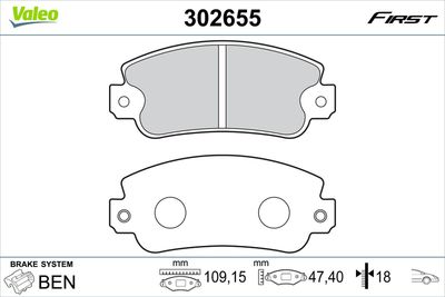 Brake Pad Set, disc brake VALEO 302655