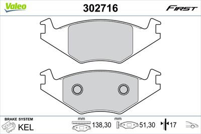 Brake Pad Set, disc brake VALEO 302716