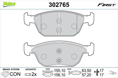 Brake Pad Set, disc brake VALEO 302765