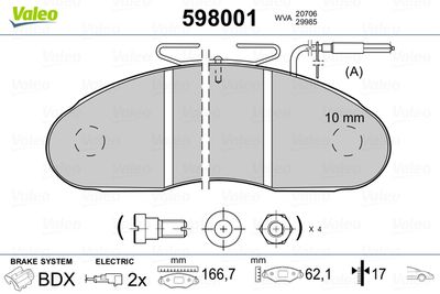 Brake Pad Set, disc brake VALEO 598001