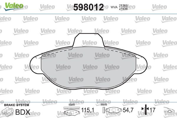 VALEO 598012 Brake Pad Set, disc brake