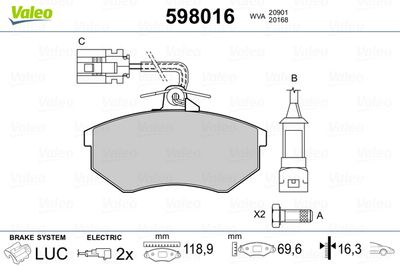 Brake Pad Set, disc brake VALEO 598016