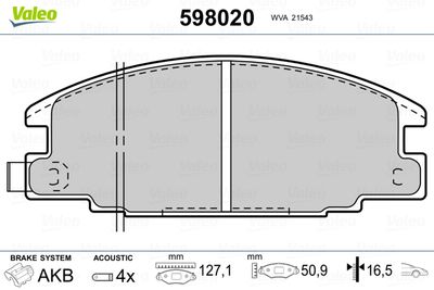 Brake Pad Set, disc brake VALEO 598020