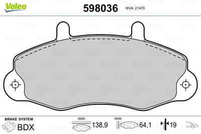 Brake Pad Set, disc brake VALEO 598036