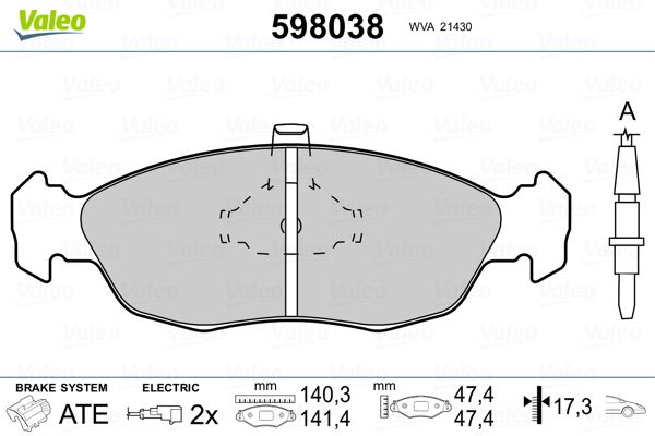 VALEO 598038 Brake Pad Set, disc brake