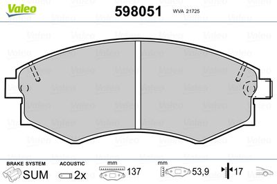 Brake Pad Set, disc brake VALEO 598051