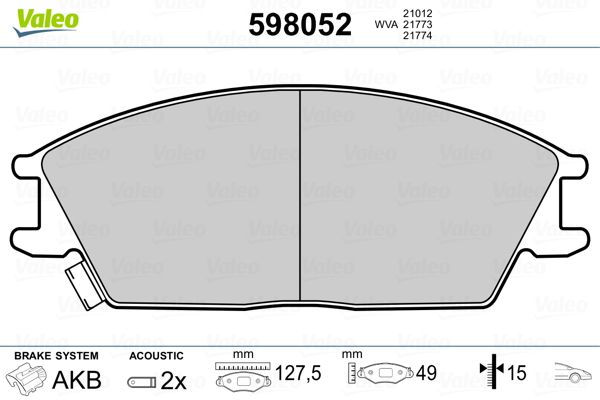 VALEO 598052 Brake Pad Set, disc brake