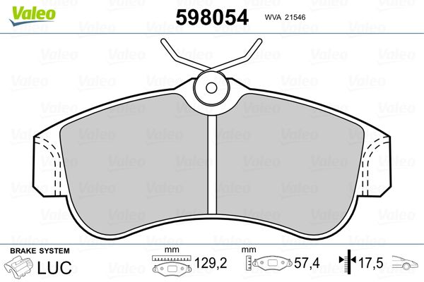 VALEO 598054 Brake Pad Set, disc brake